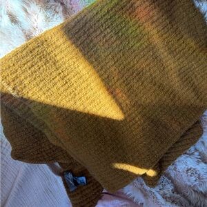 Anthropologie Cozy Mustard Yellow Knit Blanket